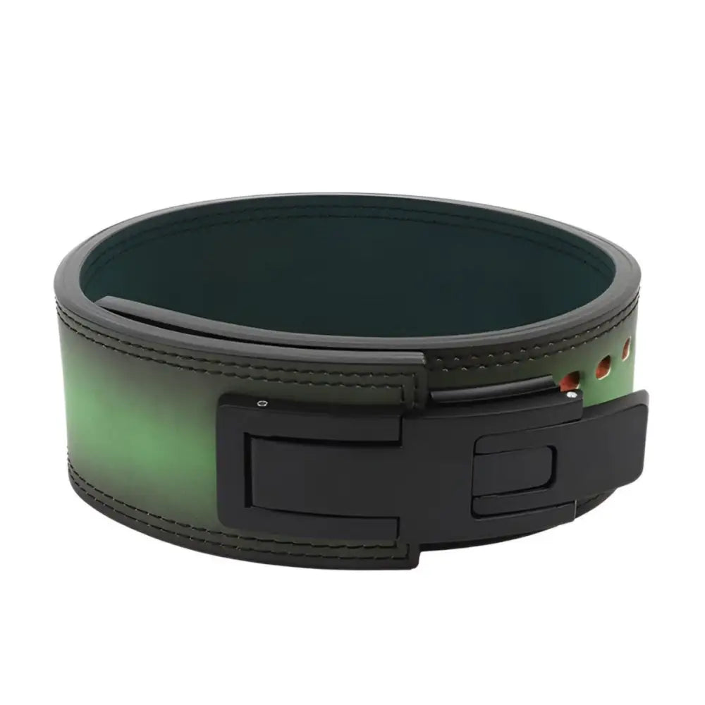 Green leather lifting belt with black buckle from Color Gradient Max Leather collection