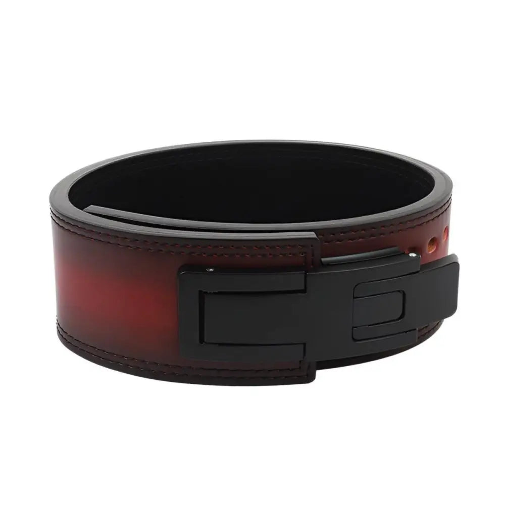Red and black leather lifting belt with color gradient design from Max Leather Color