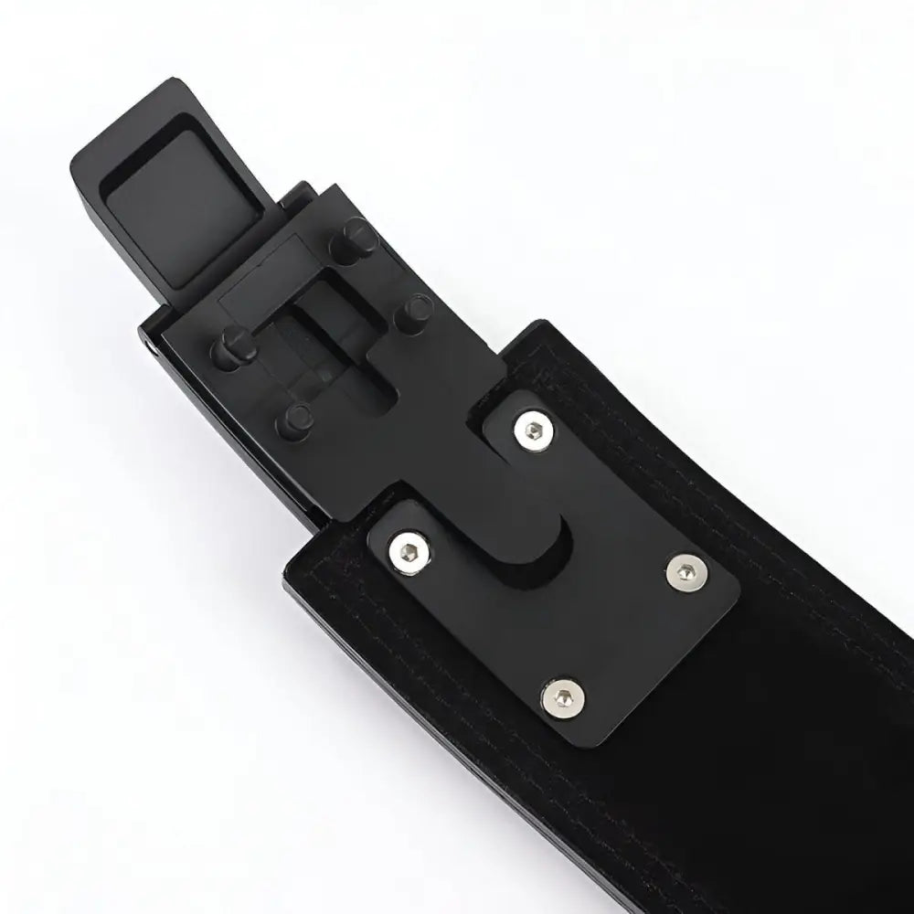 Black roof rack mounting hardware for color gradient max leather lifting belt in green and red black