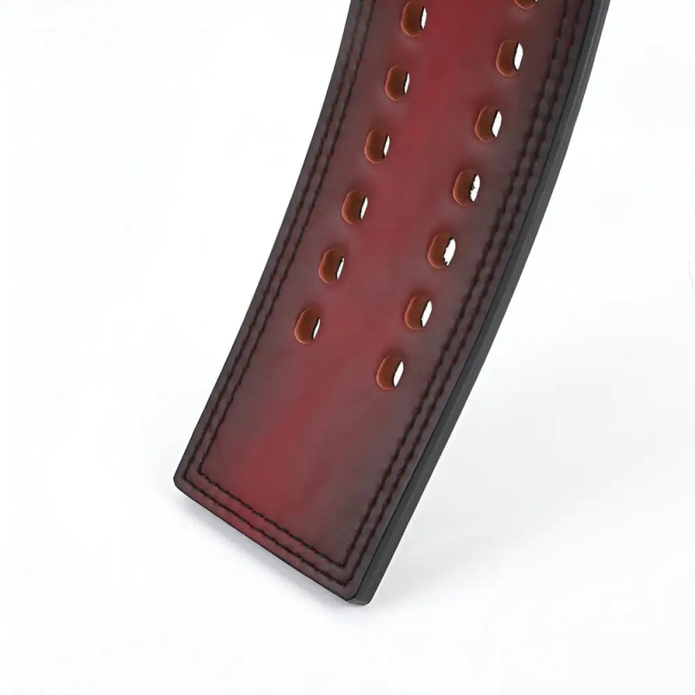Burgundy leather lifting belt with color gradient design from Max Leather in Green and Red Black
