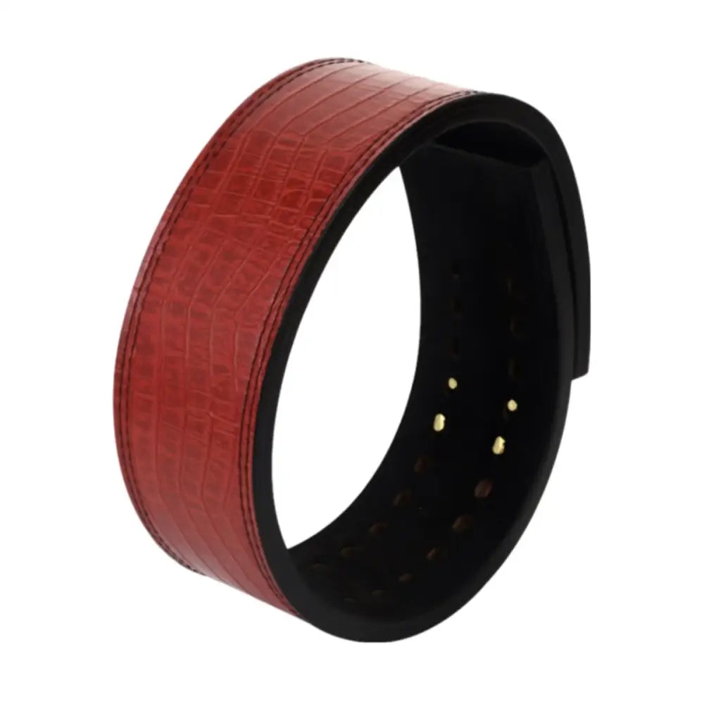 Red and black leather powerlifting belt with gold buckle from Ignace Leather Powerlifting collection