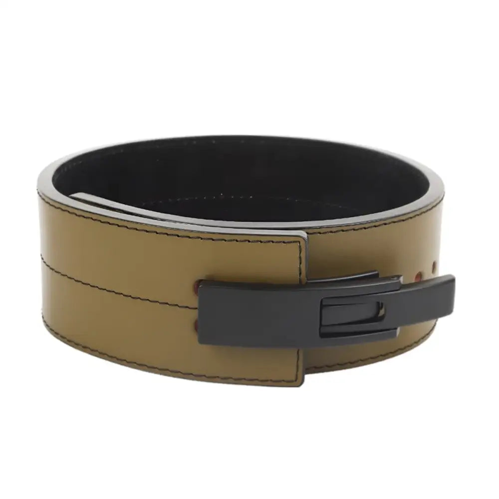 Tan leather weightlifting belt with black buckle from Leather weightlifting belts collection