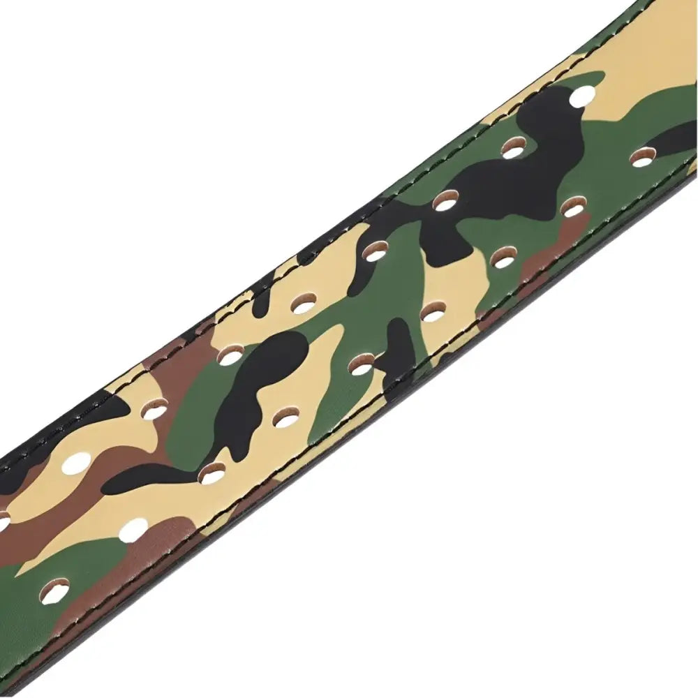 Camouflage support belt with double row of holes for weightlifting and strength training