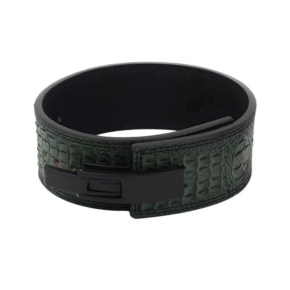 Green crocodile-patterned Amaury Leather Power Belt for optimal support and durability