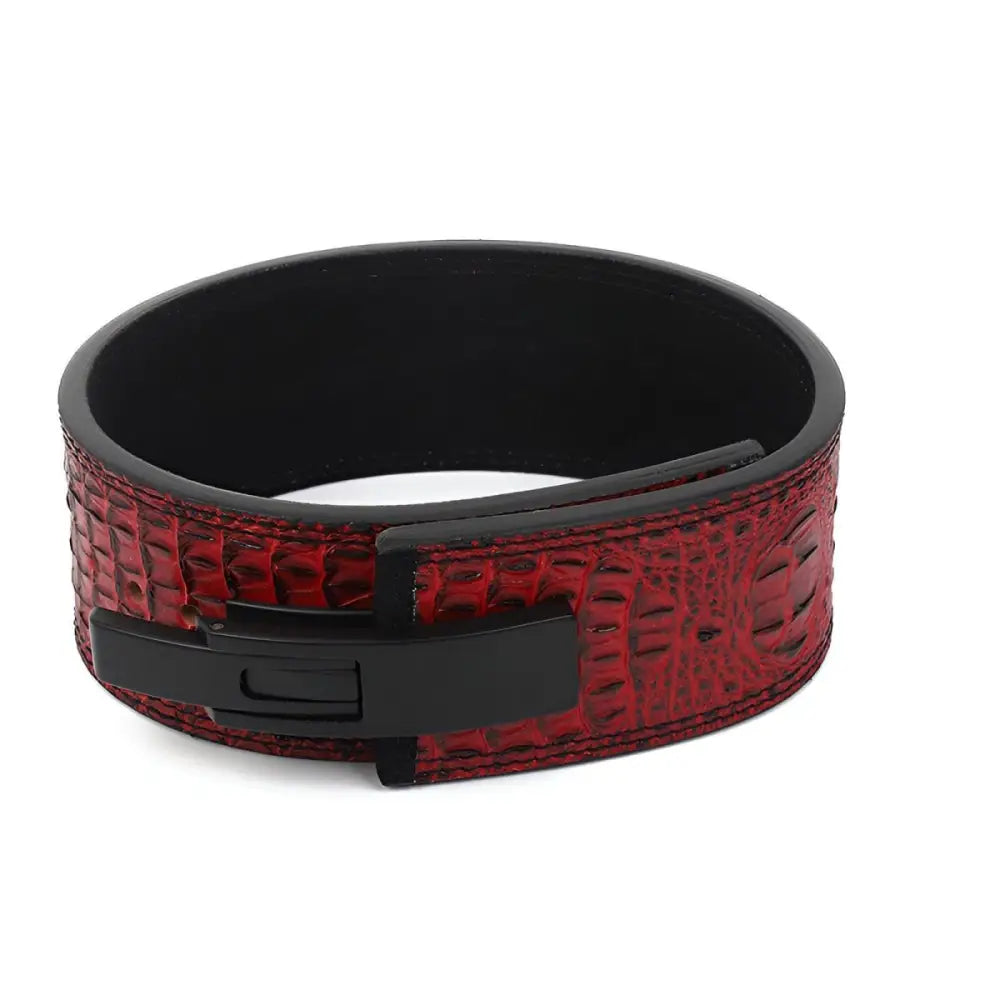 Red crocodile-patterned Amaury Leather Power Belt for enhanced weightlifting support
