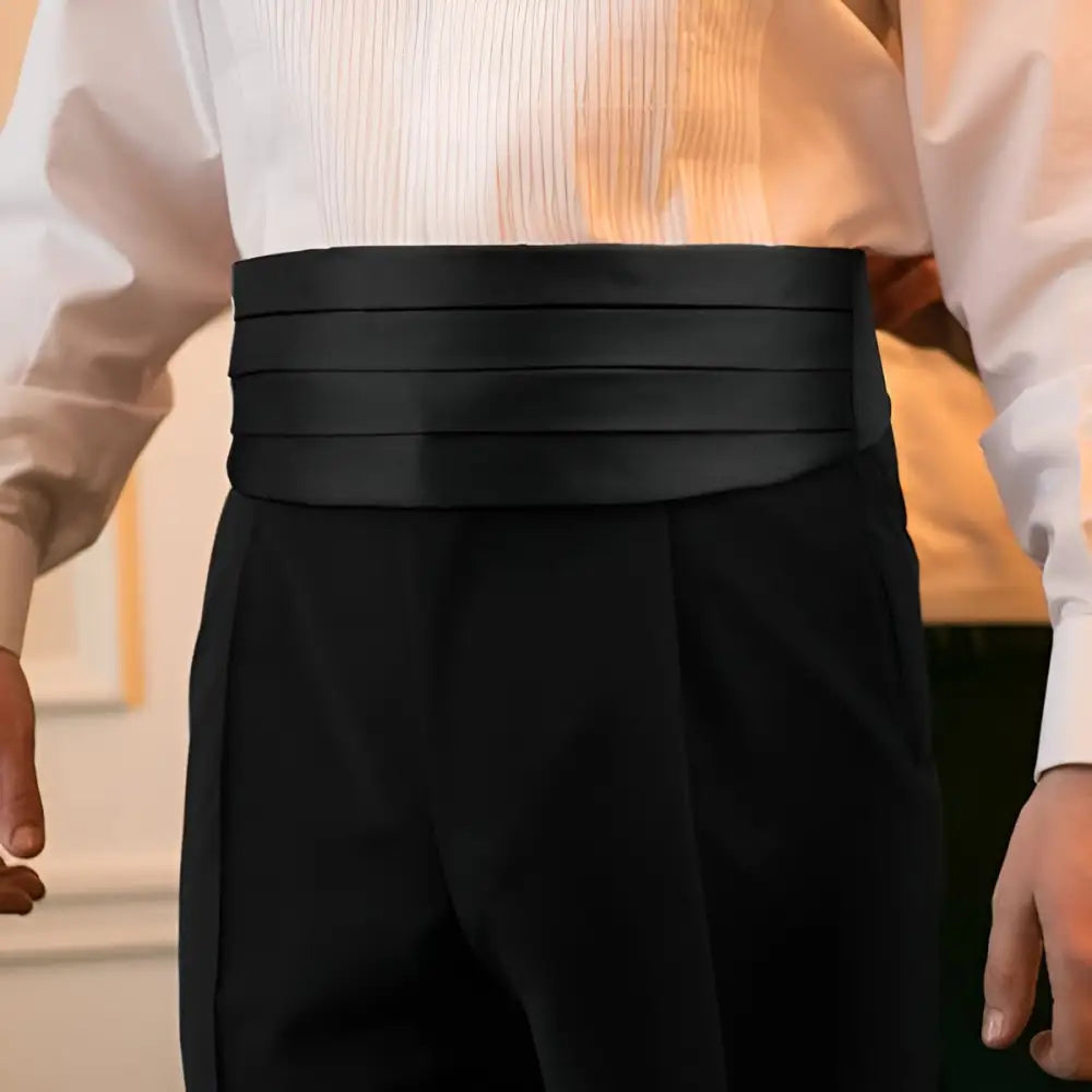 Black pleated cummerbund for Charles Model Tuxedo Belt Accessories, a stylish tuxedo belt option