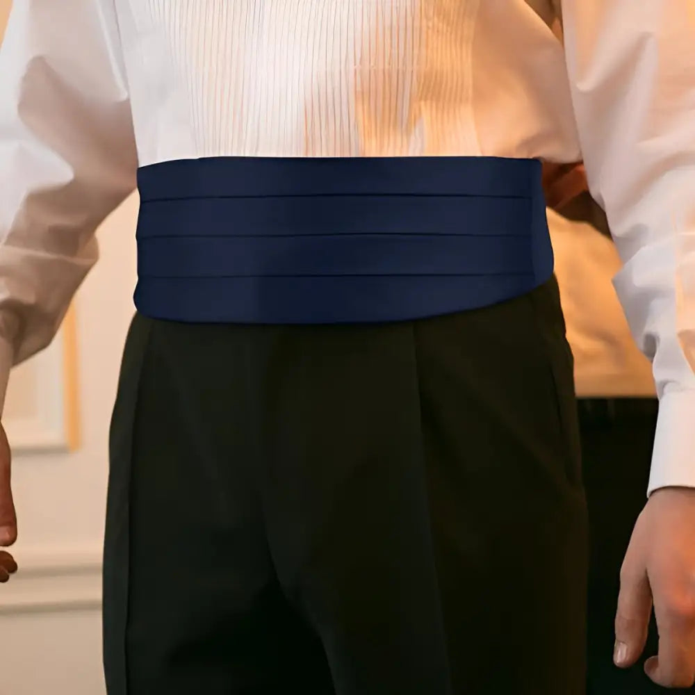 Navy blue cummerbund for Charles Model Tuxedo Belt Accessories, ideal tuxedo belt option
