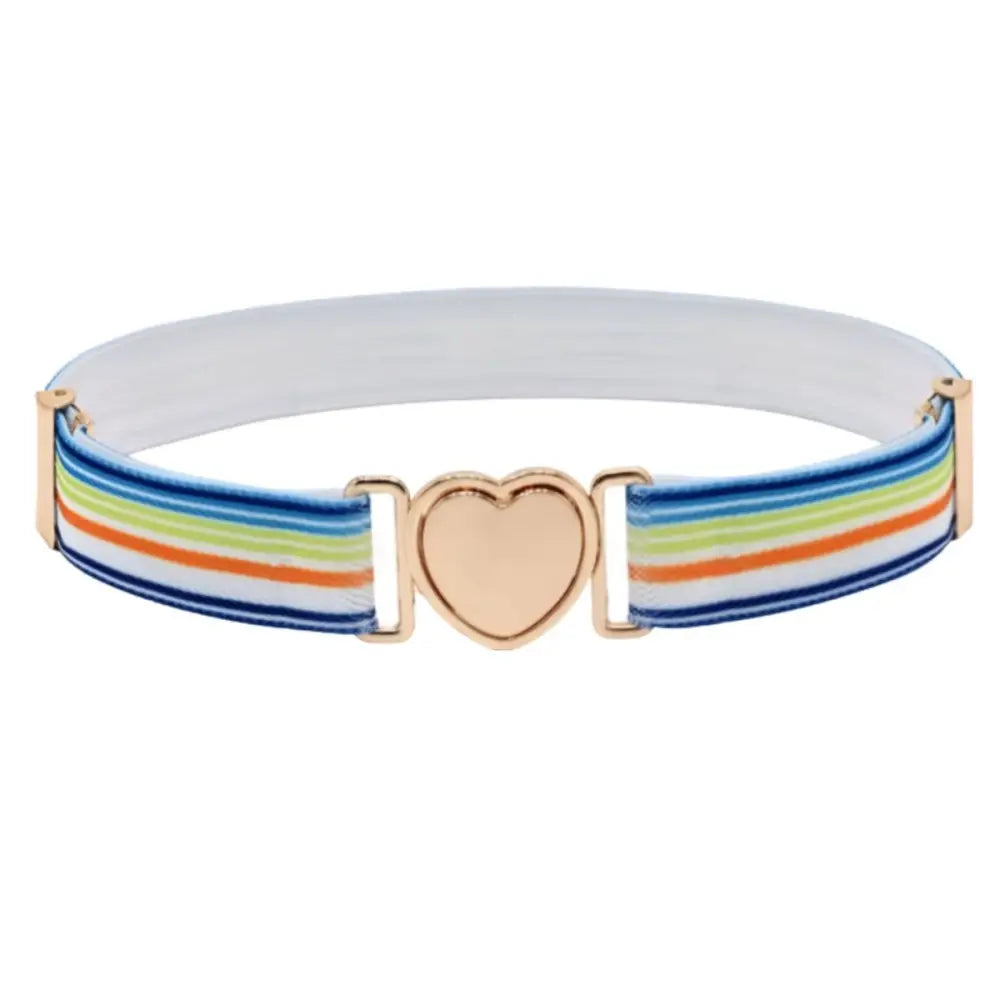 Leola Belt with Heart Buckle featuring colorful striped elastic design