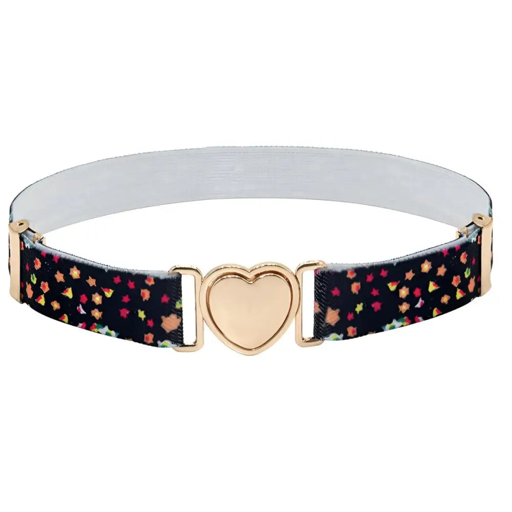 Ludie Belt with floral pattern and gold heart buckle for elegant accessory style