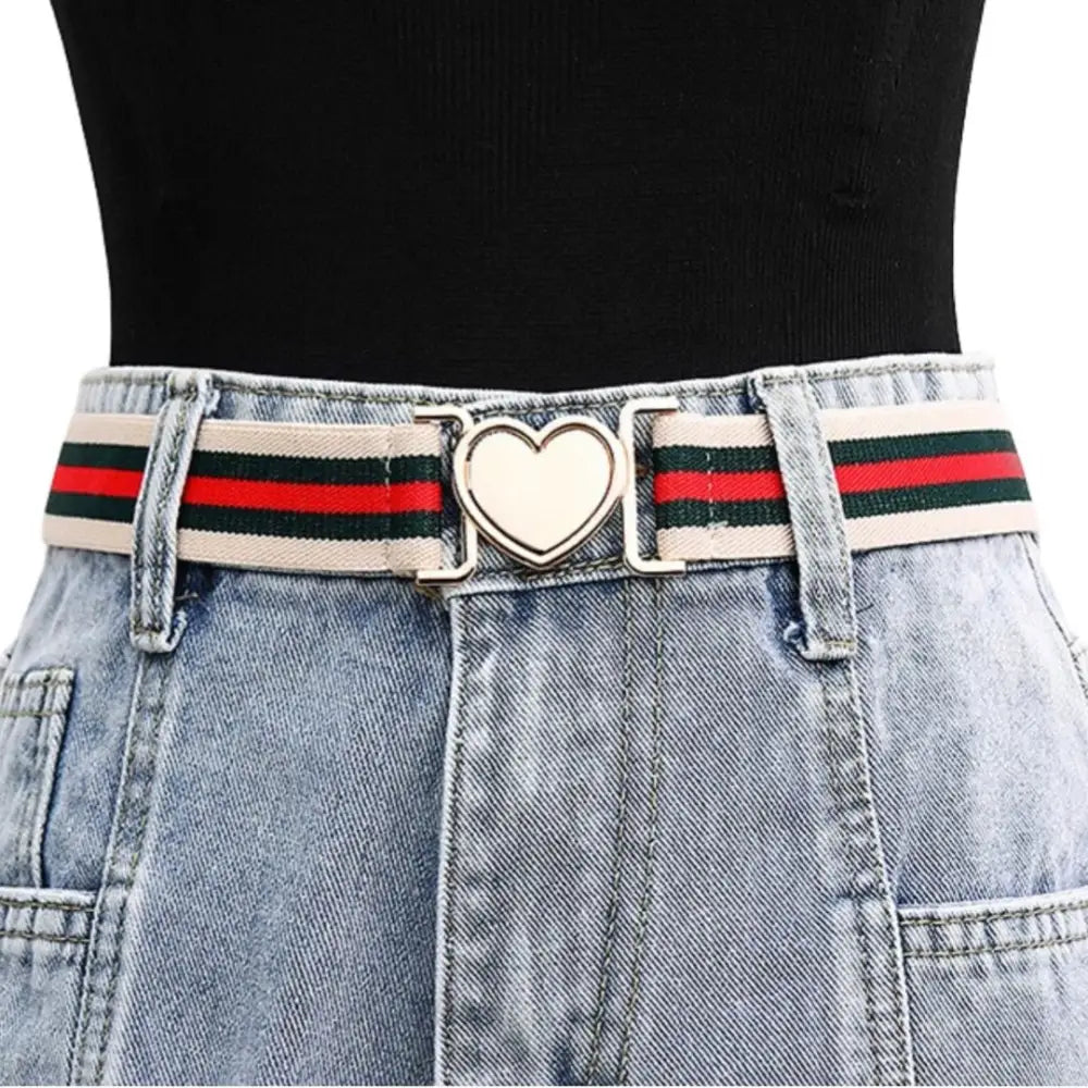 Leola Belt with Heart Buckle in Striped Elastic Design for stylish accessories