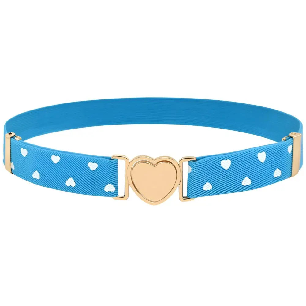 Blue elastic belt with a heart-shaped buckle from Colorful Elastic Belts with Heart Buckles and Patterns