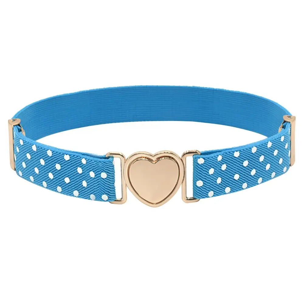 Blue polka dot belt with gold heart buckle from Polka Dot Belts with Heart and Gold Buckles