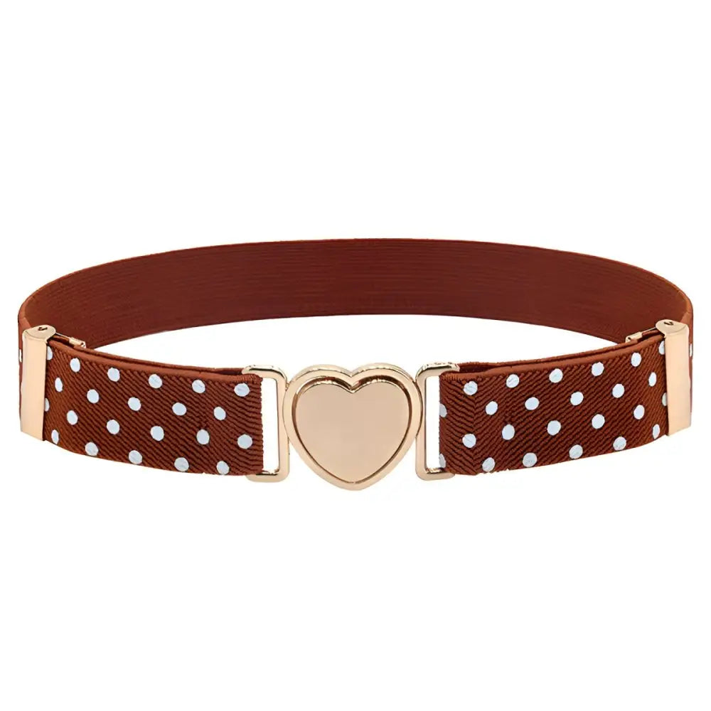 Brown polka dot belt with heart-shaped buckle from Polka Dot Belts with Heart and Gold Buckles