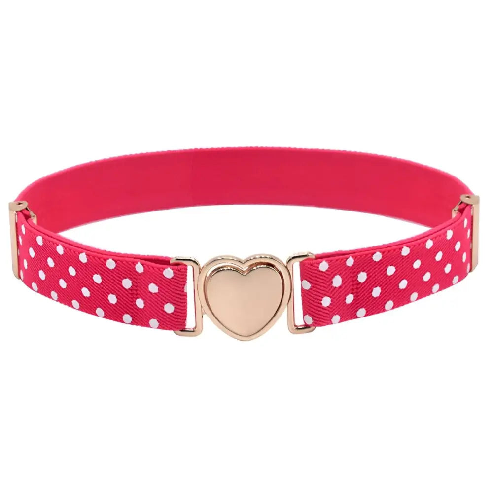 Pink polka dot belt with a heart-shaped buckle, featured in Polka Dot Belts with Heart and Gold Buckles