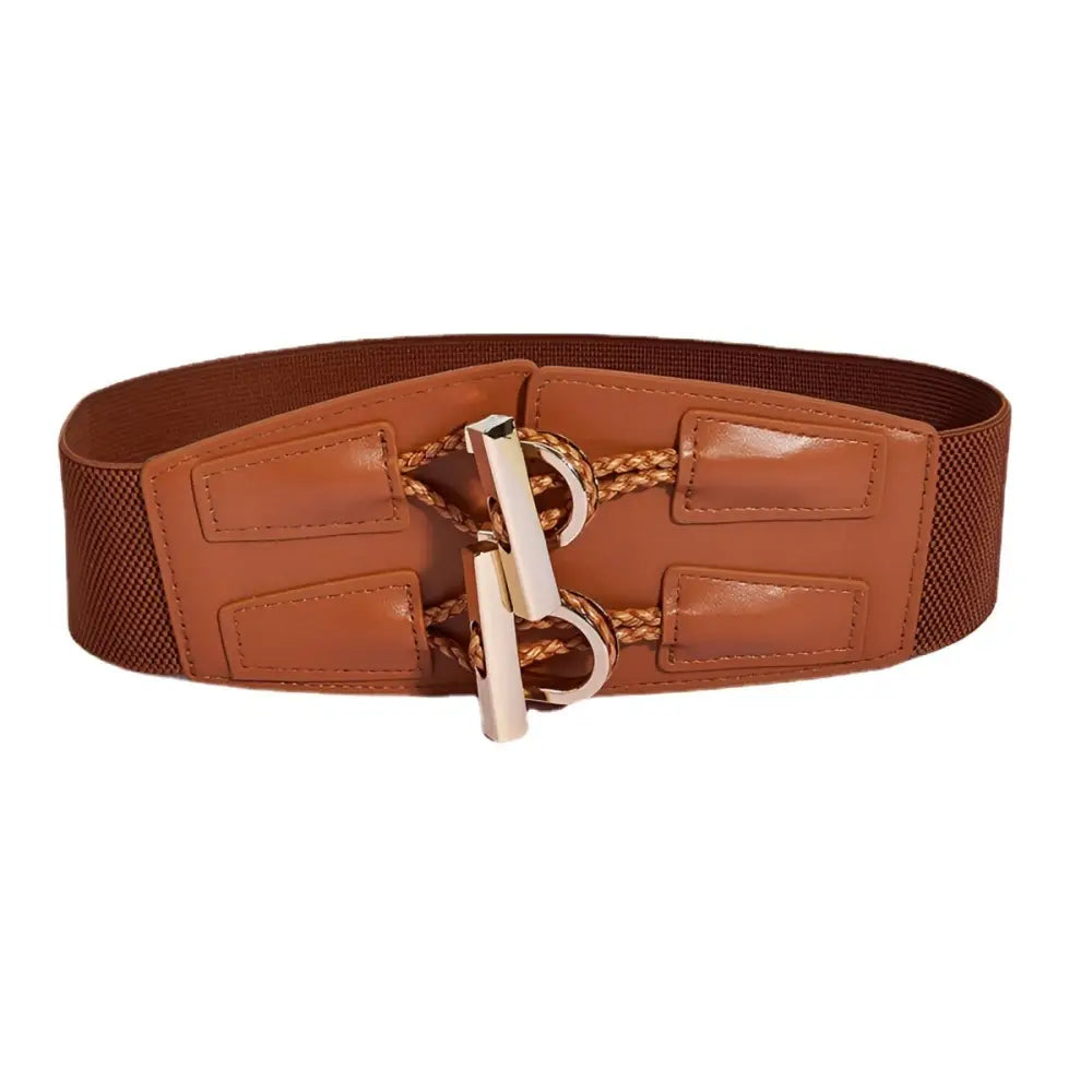 Éléonore elastic belt with gold buckle and hardware in black and brown for stylish wear