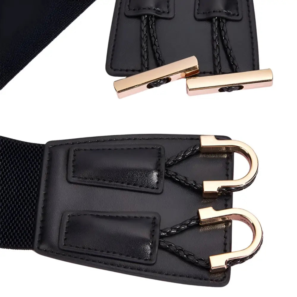 Éléonore elastic belt with gold-tone hardware and buckle in black and brown