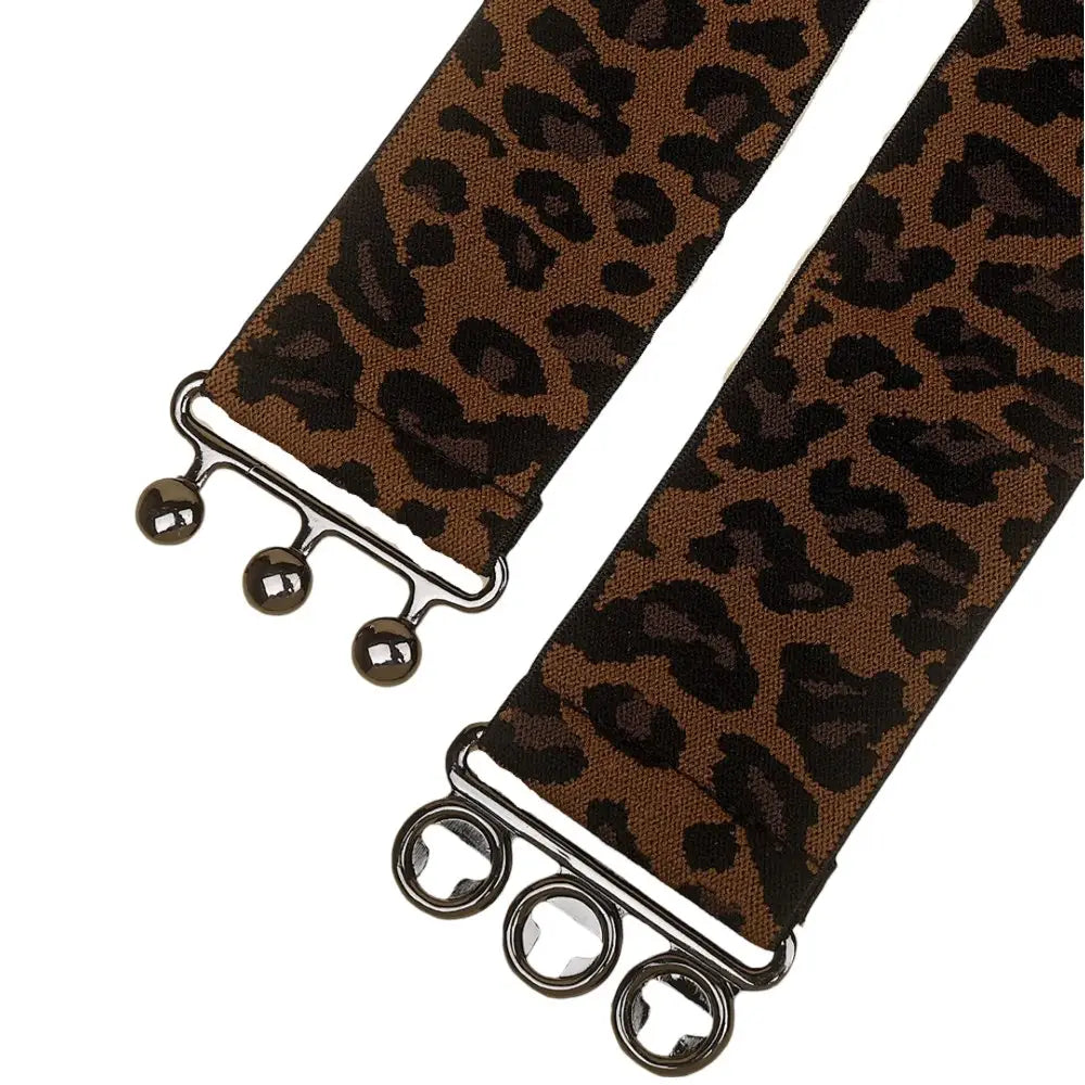Leopard print suspenders with metal buckle and triple-button clasp for women’s Lee Leopard print belt