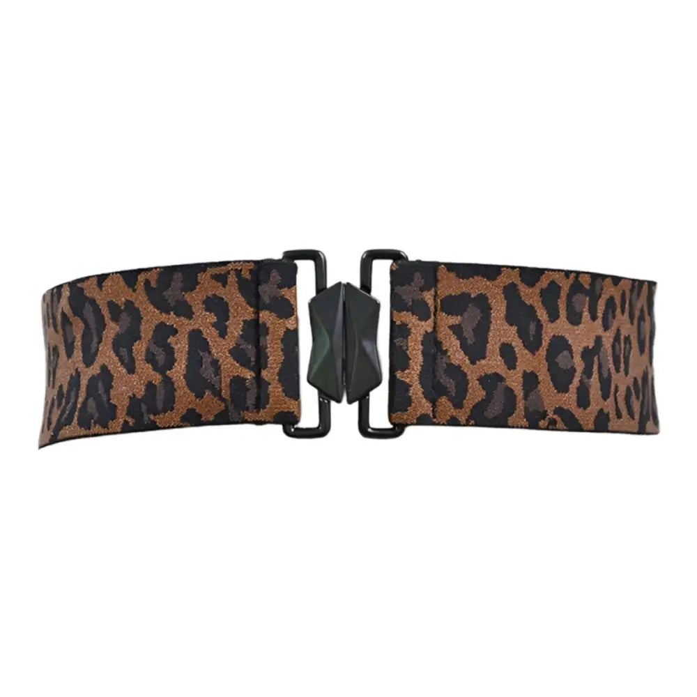 Leopard print women’s elastic belt with black buckle for stylish women’s elastic accessories