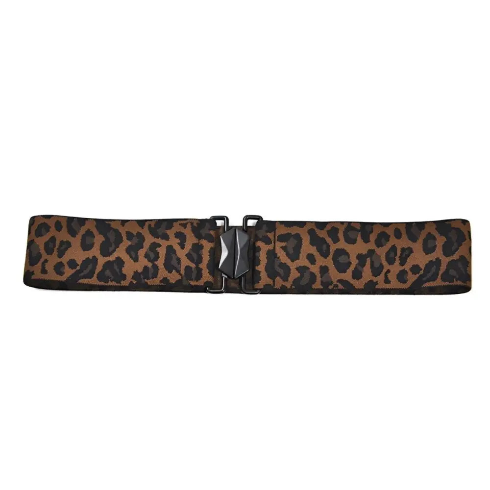 Leopard print women’s elastic belt with black buckle for women’s elastic waist fashion