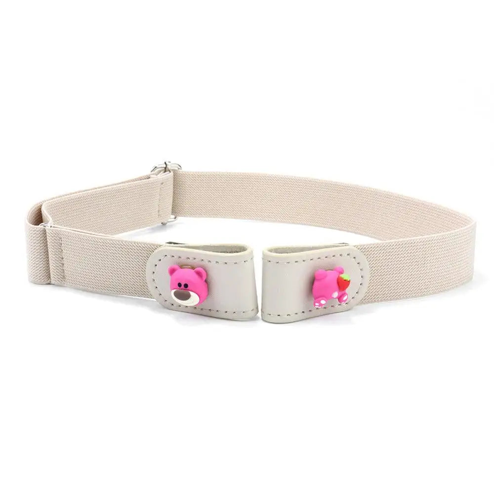 Adjustable Mélusine Belt with mint green and pink elastic strap featuring bear-shaped fasteners