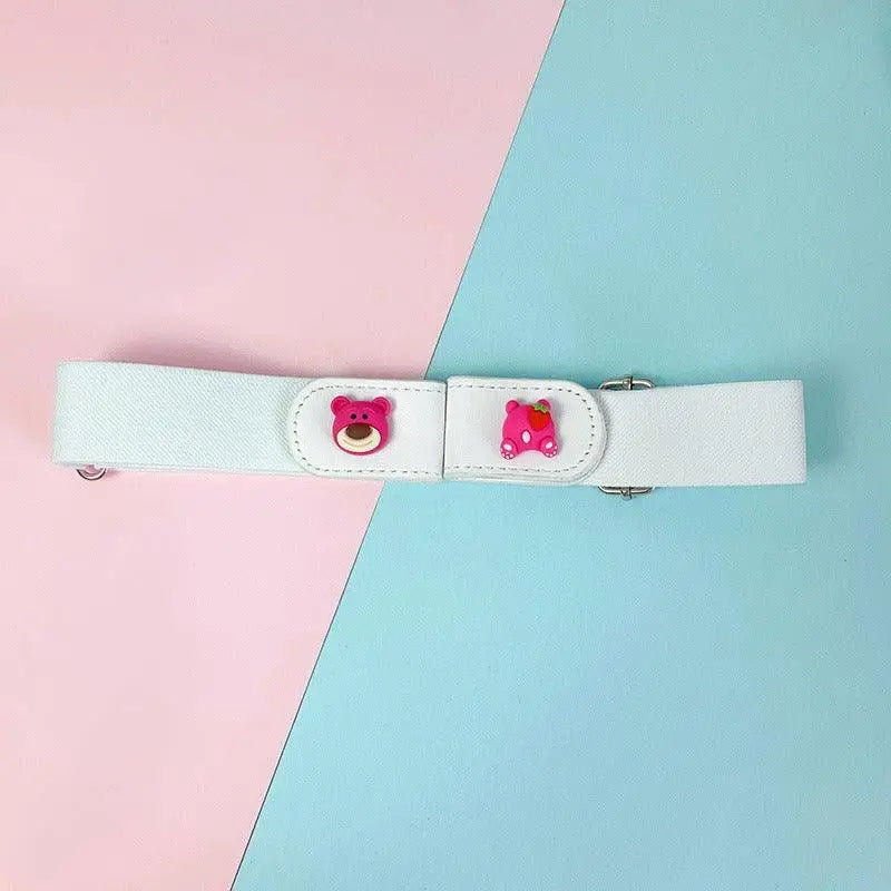 Mélusine belt with white elastic design and pink bear accents for stylish wear
