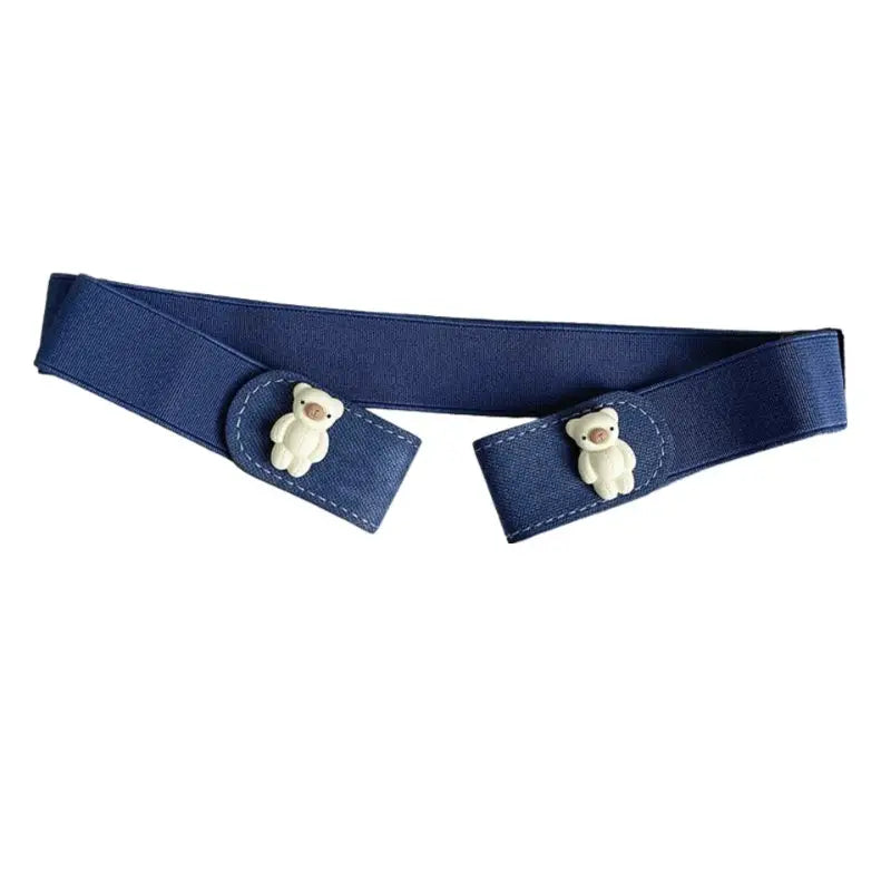 Blue denim skirt with cartoon button elastic and teddy bear accents for stylish wear