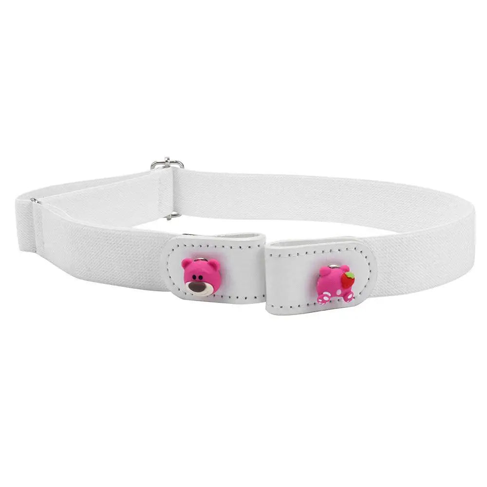 Mélusine belt with white elastic and pink bear-shaped accents for stylish wear