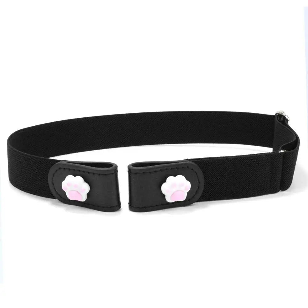 Girl’s Lavender Eulalie Belt with cartoon button and cat paw accents for stylish wear