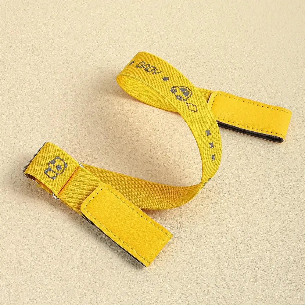 Yellow baby suspenders paired with Light Blue Denim Shorts featuring Erwin buckle-free belt