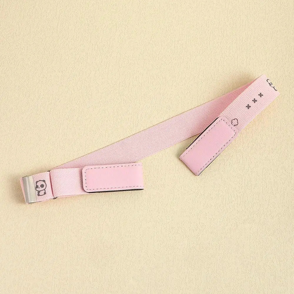 Pink canvas belt with Erwin buckle-free design displayed on Light Blue Denim Shorts