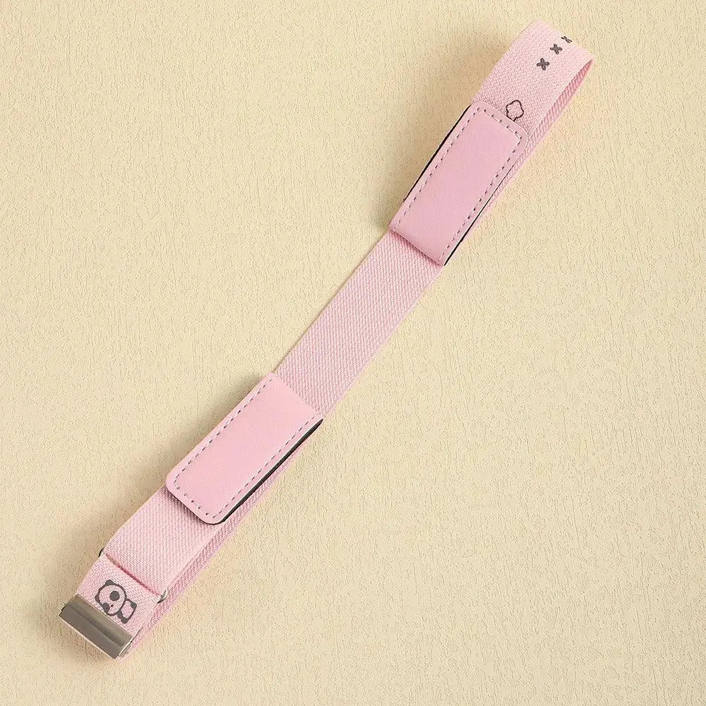 Pink elastic belt with leather accents from Erwin Buckle-Free Belt for stylish fashion