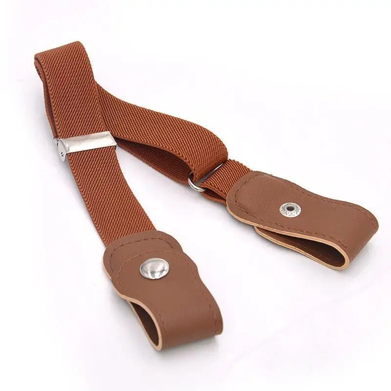 Brown elastic suspenders with leather loops from Sans Boucle elastic belt for women