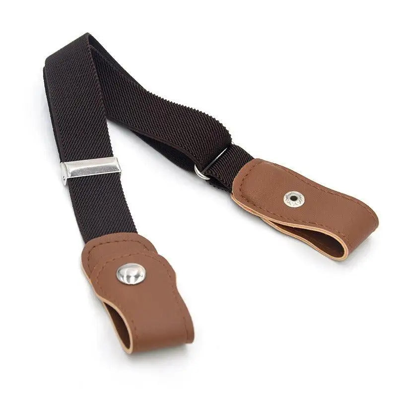 Denim Shorts with Sans Boucle Elastic Belt for Woman featuring Brown Leather and Black Elastic Belt