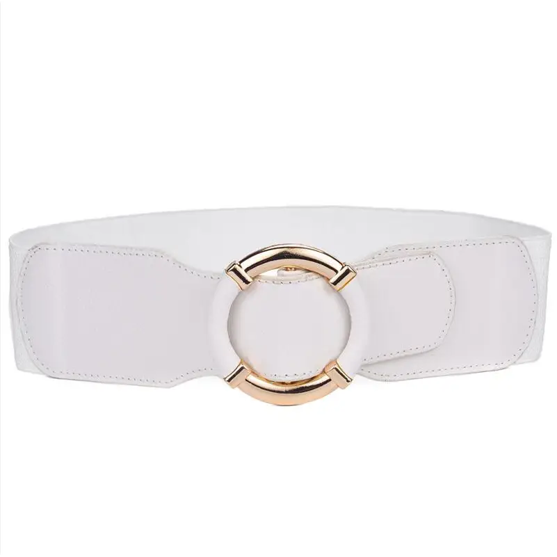 White belt with gold circular buckle for dresses and outfits product image