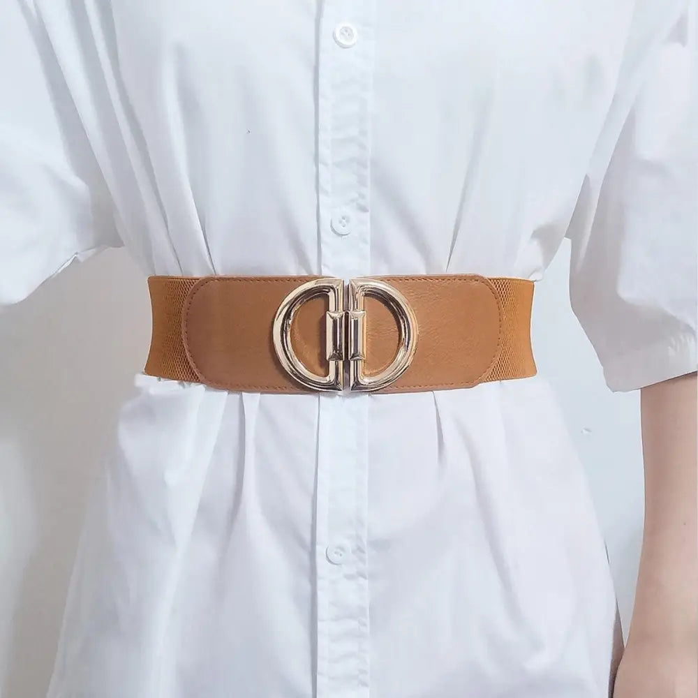 Set of four colorful elastic belts with gold buckles for stylish waist accessories