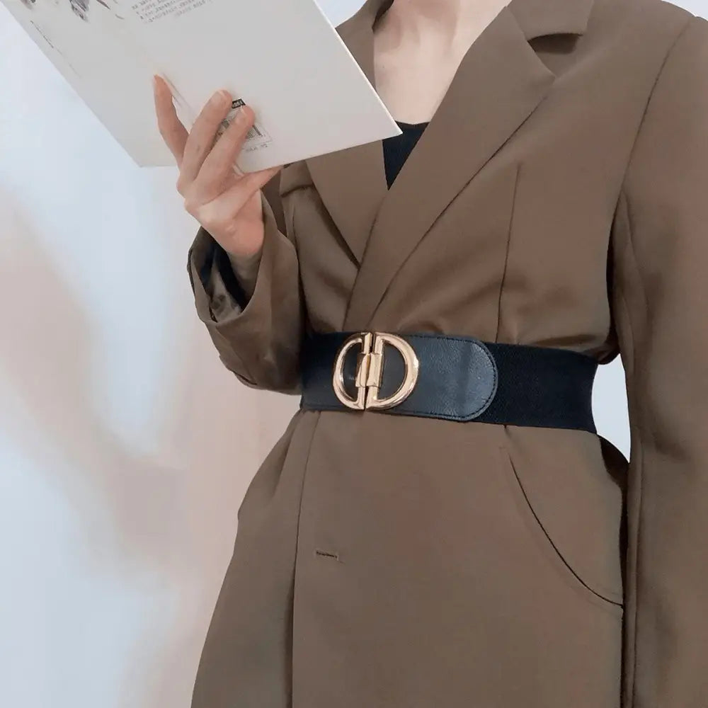 Black elastic belt with a gold buckle from the Set of Four Colorful Elastic Belts collection