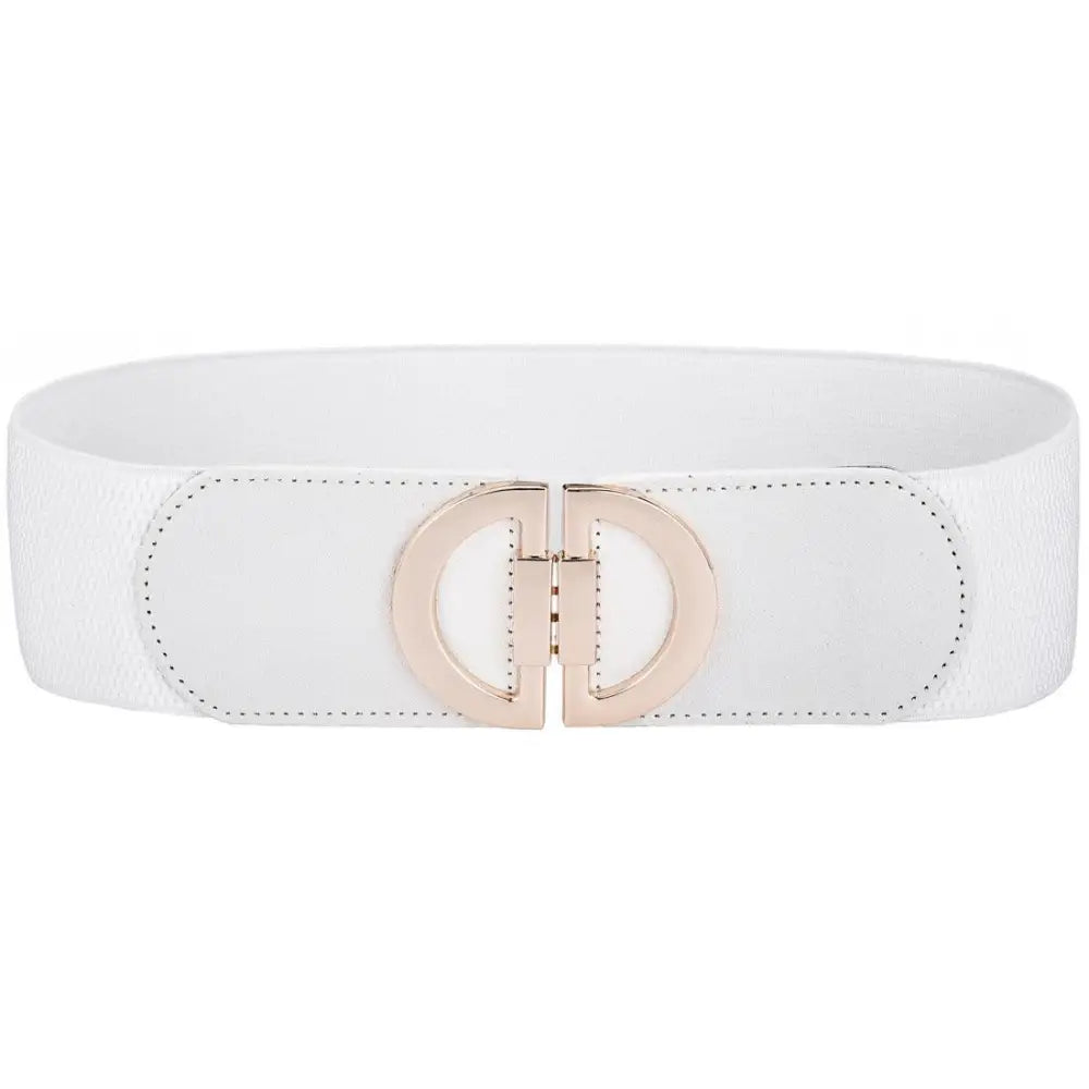 White elastic belt with gold buckle from the Set of Four Colorful Elastic Belts with Gold Buckles
