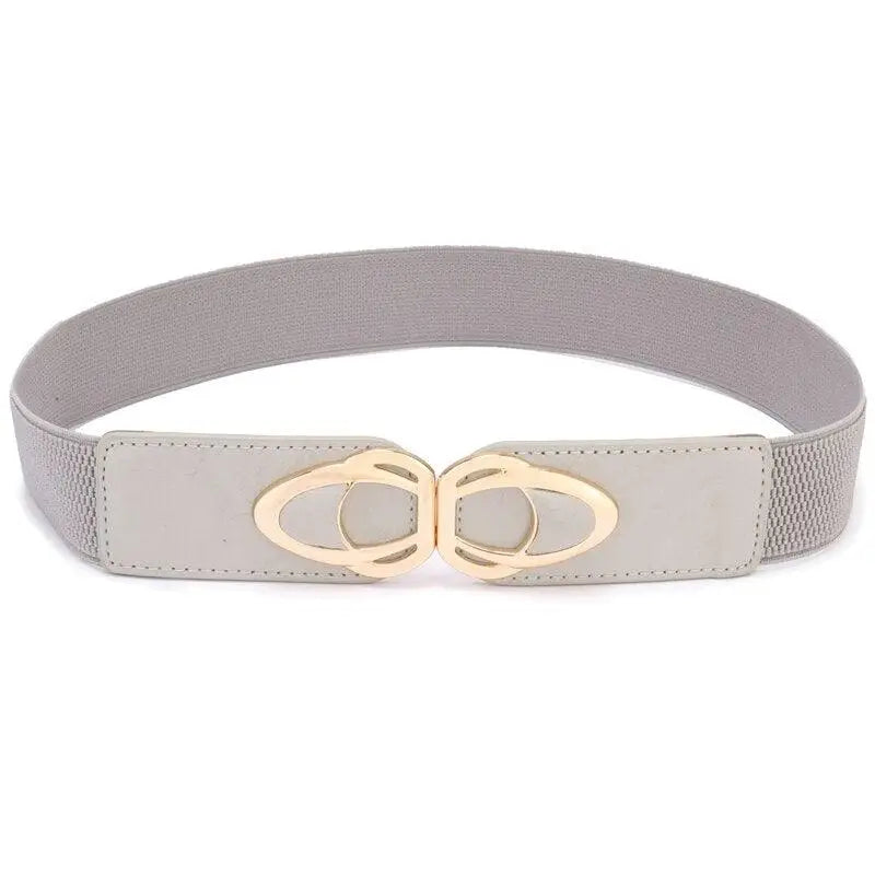 Gray elastic belt with gold buckle from the Joséfine Belt collection for Leopard Print Shirt Dress