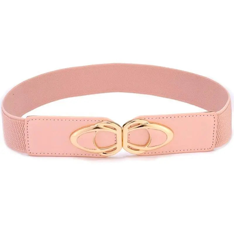 Pink elastic belt with gold buckle featuring the Joséfine belt for sophisticated styling