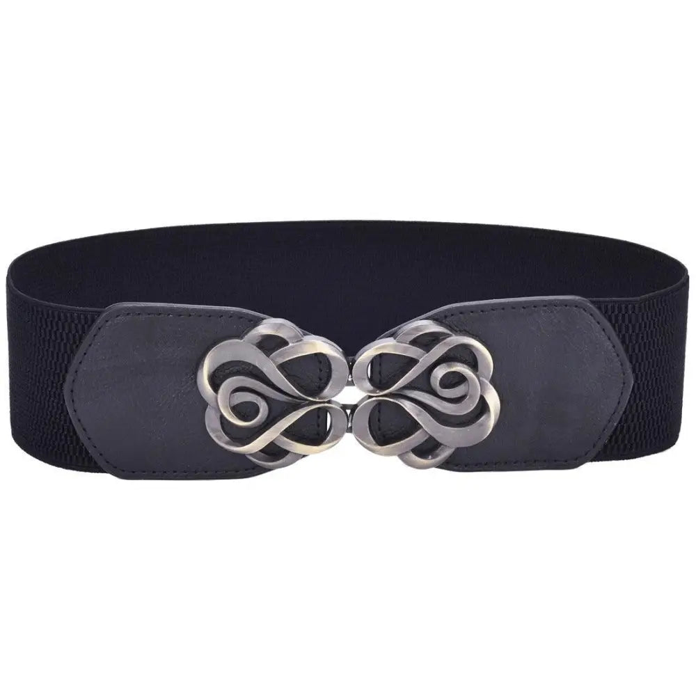 Natasja elastic belt with ornate silver clasp in navy from Natasja Elastic Belt Collection