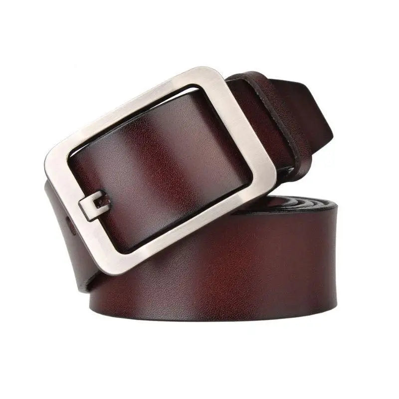 Brown leather belt with silver buckle from Leather Belts with Silver Buckles in Burgundy and Brown