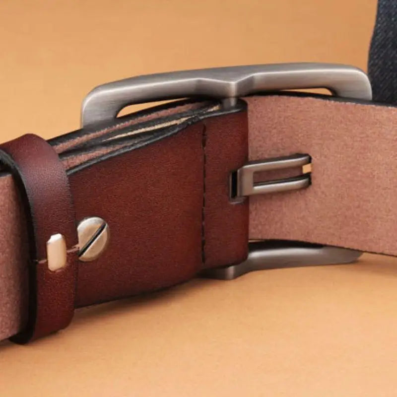Brown leather belt with metal buckle from Leather Belts with Silver Buckles in Burgundy and Brown