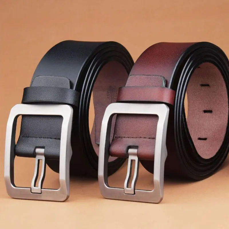Leather belts with silver buckles displayed in Burgundy and Brown for stylish accessories
