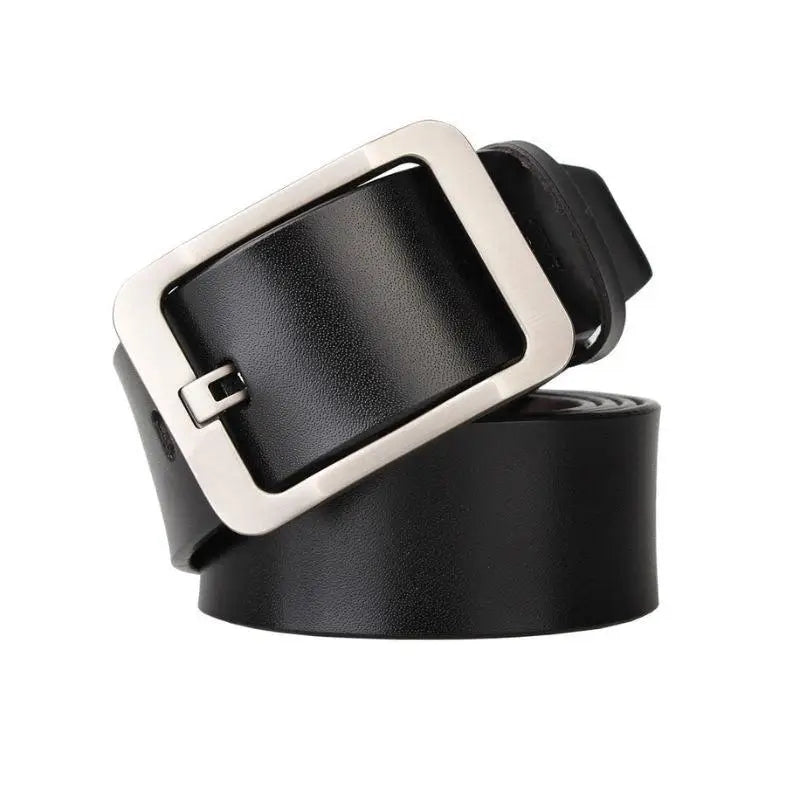 Black leather belt with silver square buckle from Leather Belts with Silver Buckles in Burgundy and Brown