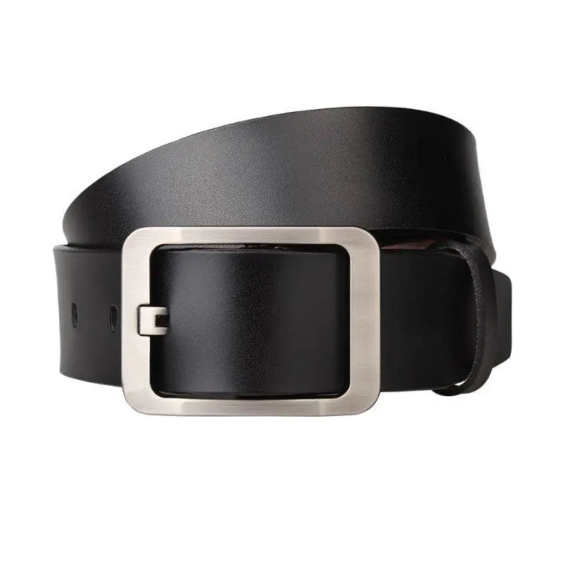 Black leather belt with a silver buckle from the Leather Belts with Silver Buckles collection in Burgundy and Brown