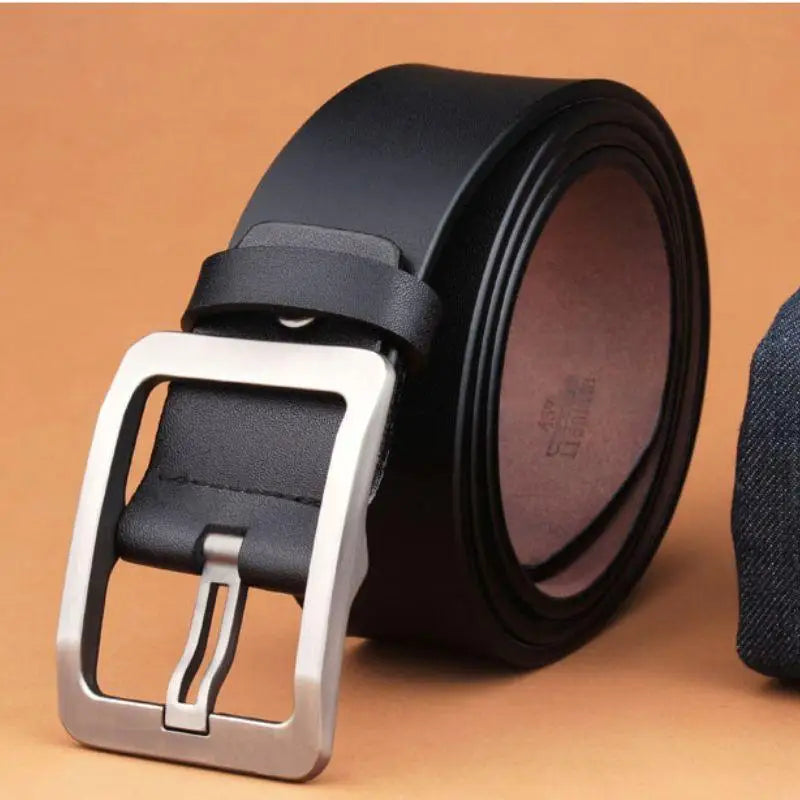 Black leather belt with a silver buckle from Leather Belts with Silver Buckles in Burgundy and Brown
