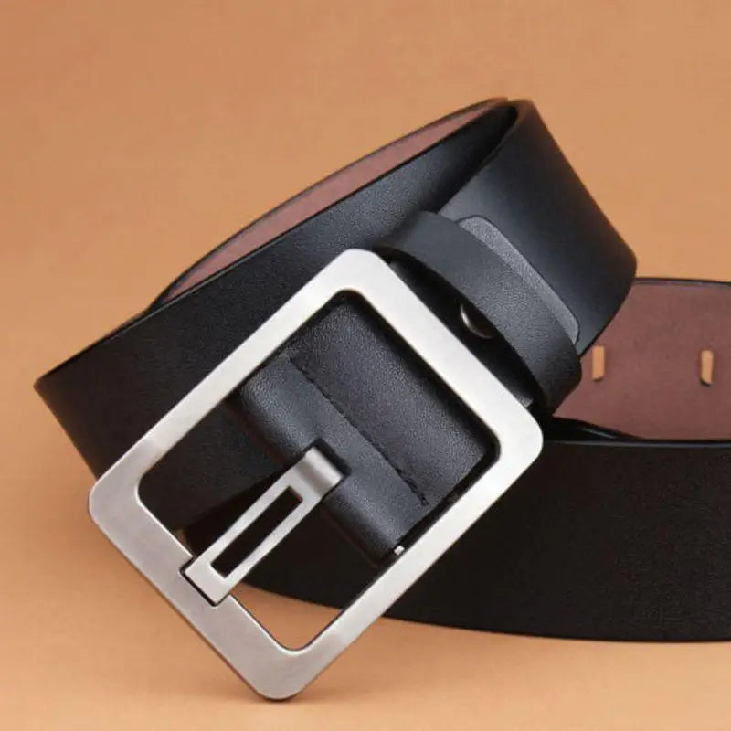 Black leather belt with a square silver buckle from Leather Belts with Silver Buckles in Burgundy and Brown