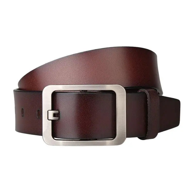Brown leather belt with square buckle from Leather Belts with Silver Buckles in Burgundy and Brown