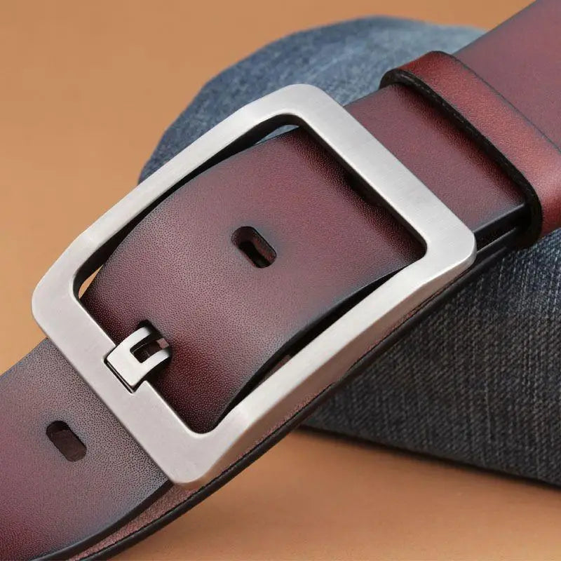 Burgundy leather belt with a silver buckle from Leather Belts with Silver Buckles in Burgundy and Brown