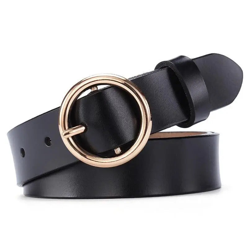 Khatia Leather Belt with Gold Circular Buckle for Men and Women, stylish leather belt